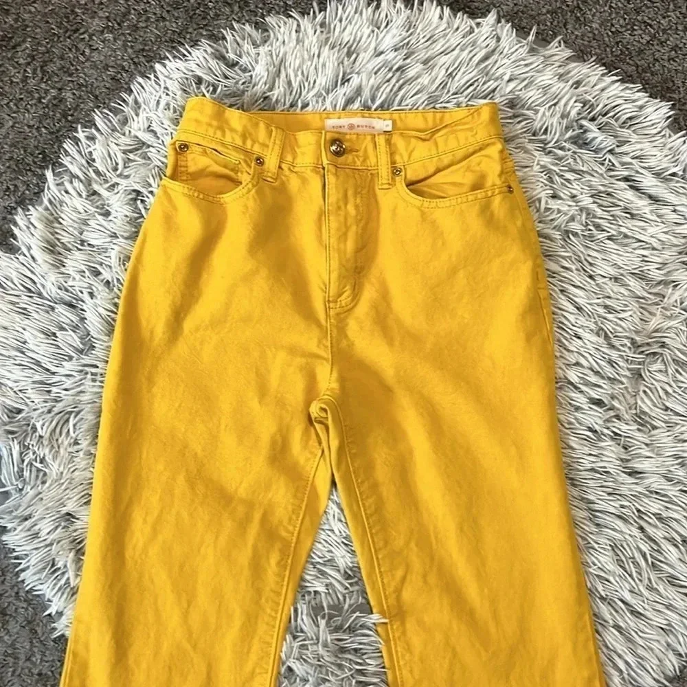 Tory Burch Yellow Denim Boot Cut Pants Size 25